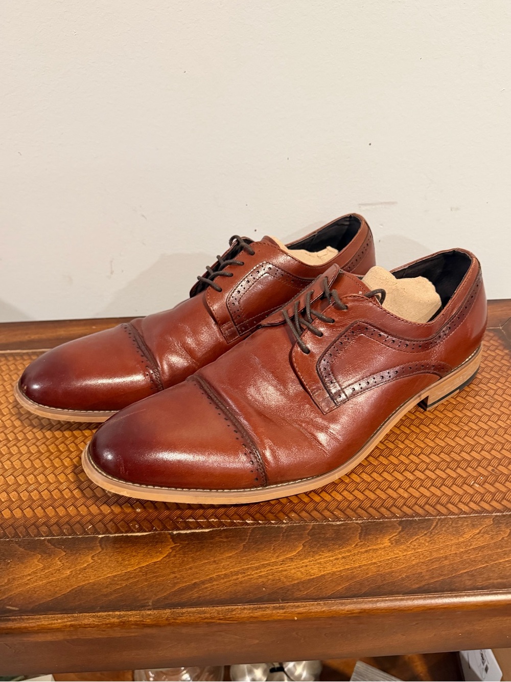 Stacey Adam’s Brown Leather Cap-Toe Dress Shoes